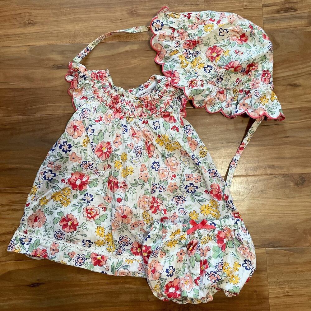 Sincerely Jules Girl Baby Girl Set, Sundress, Bloomers, Hat, Size 3-6 months